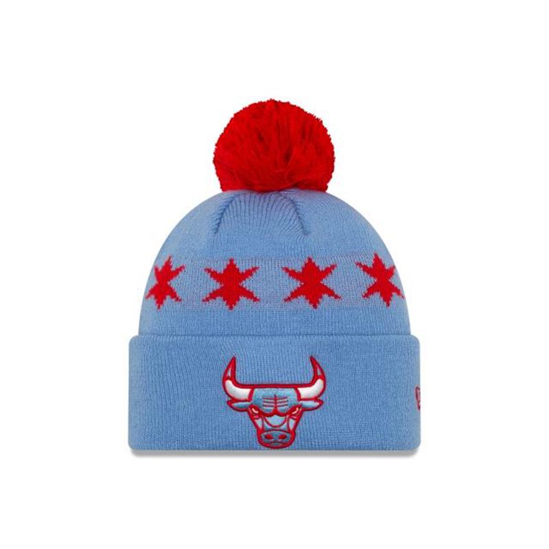 NBA Chicago Bulls 2019 Authentics City Series Pom Knit (CPO6145) - Blue New Era Beanies